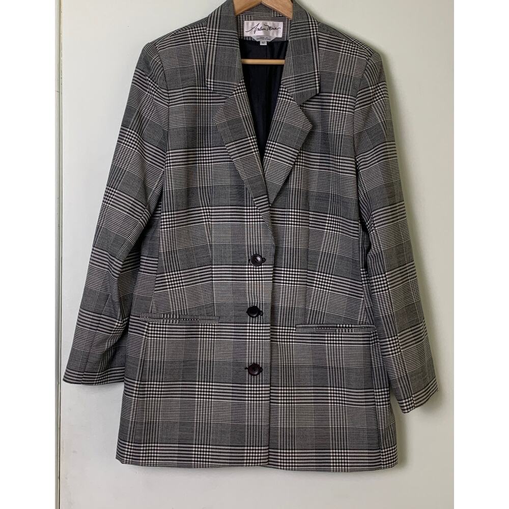 Andrea Marin Women's Blazer Linen Plaid Gray Size 12